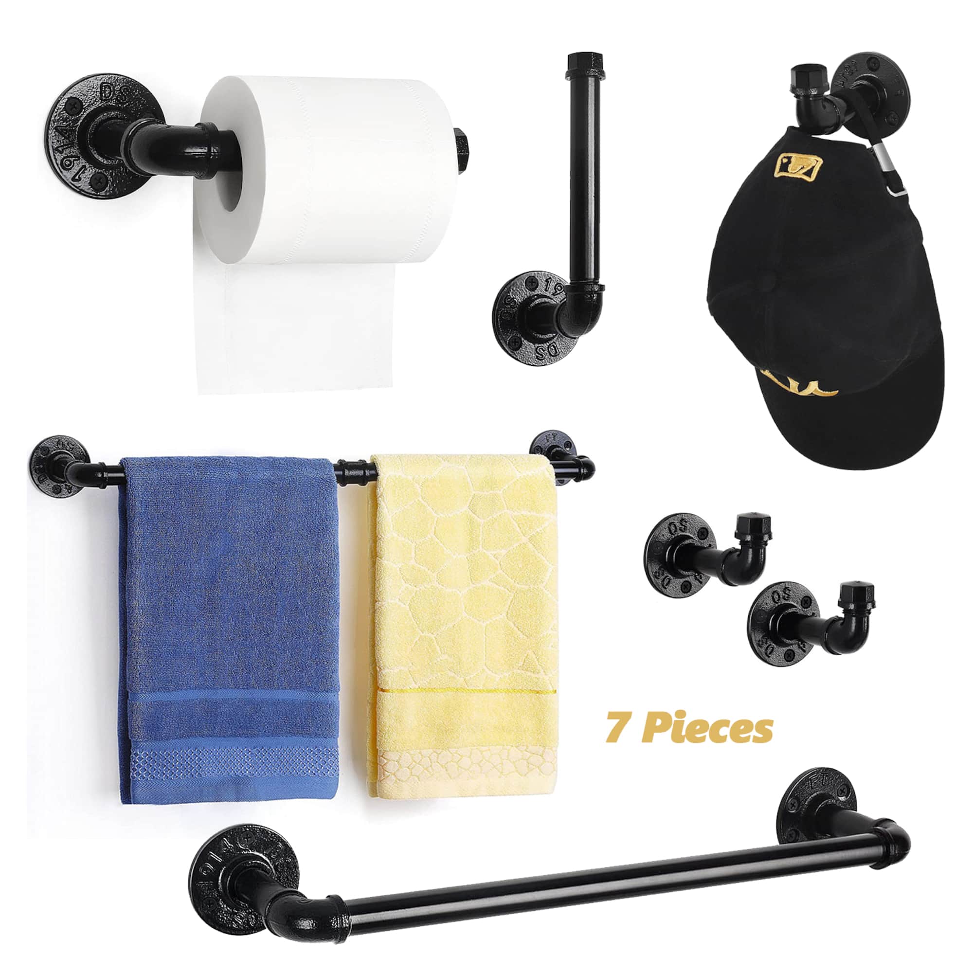 NEX™ 7-Piece Black Wall-Mounted Toilet Paper Roll Holder Set